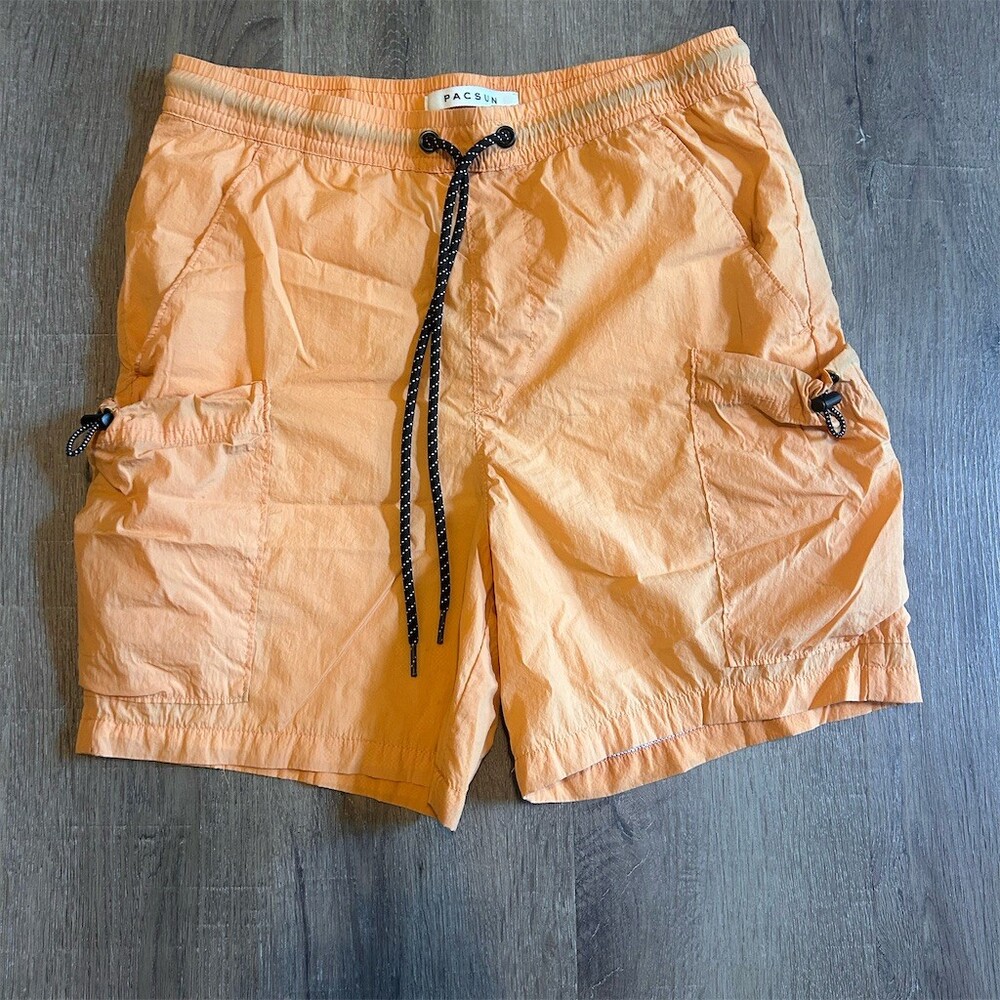 PacSun Swim Trunks Mens Size S Orange Cargo Mesh Lined Drawstring Shorts